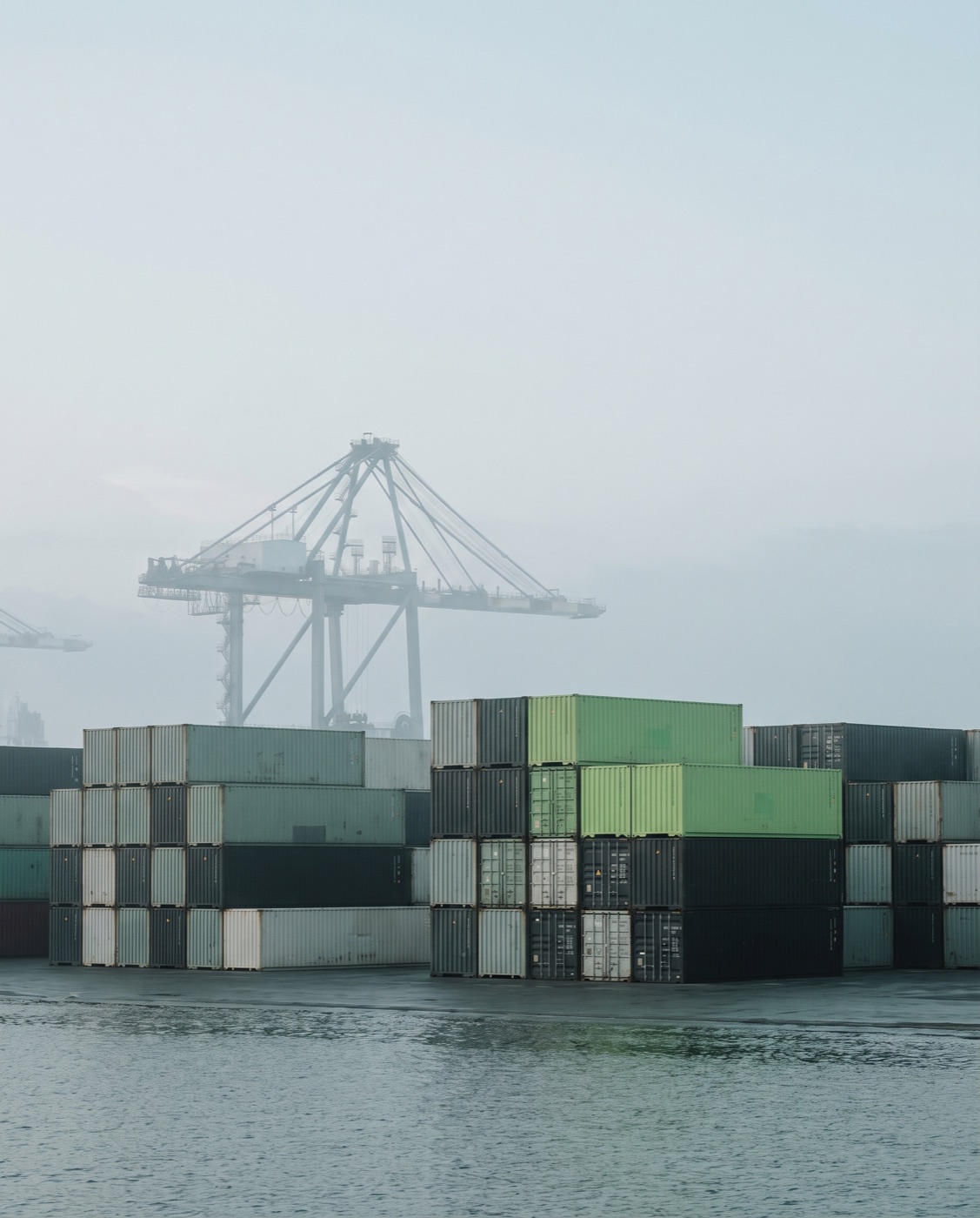 Container port at dawn